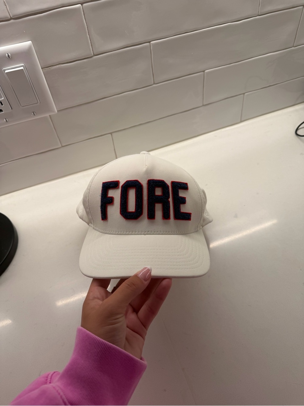 G/FORE White Cap with Navy and Red FORE Patch